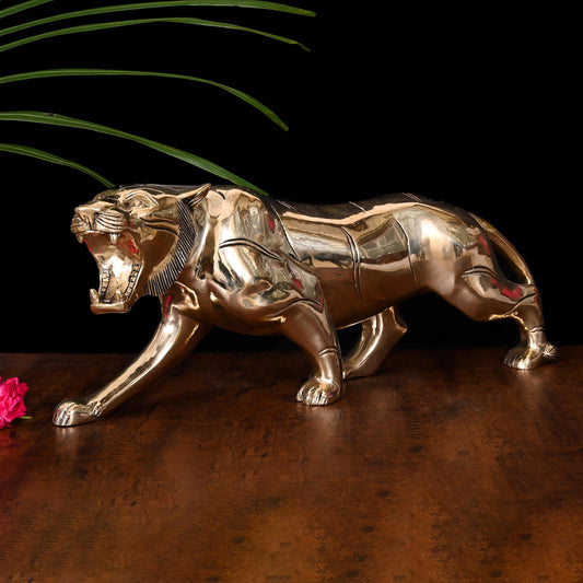 Majestic Brass Roaring Tiger Statue – Symbol of Strength & Power (7.5-Inch)