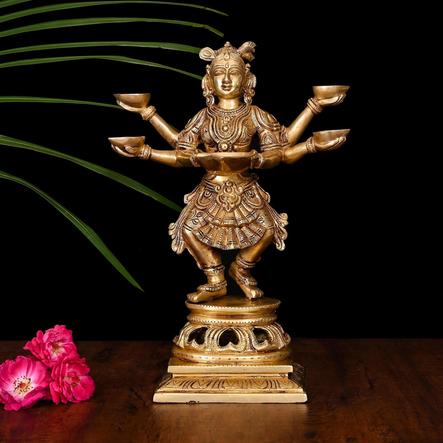 Brass Dancing Deep lakshmi With Five Arms (13.5 Inch)