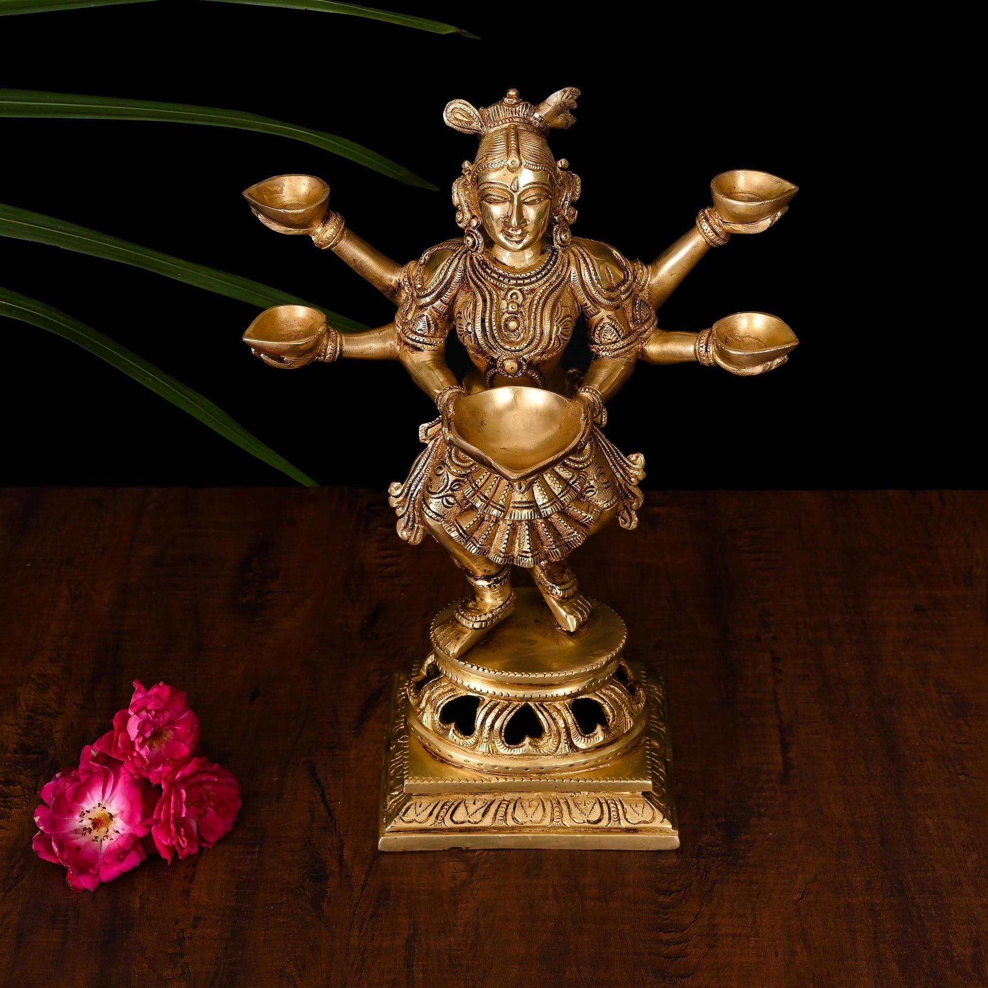 Brass Dancing Deep lakshmi With Five Arms (13.5 Inch)