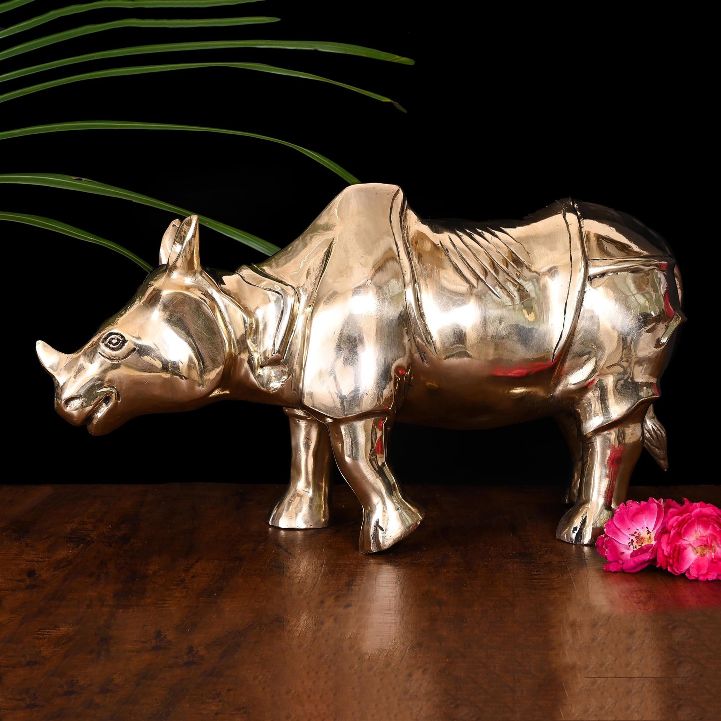 Brass Rhino Statue Figurine (10 Inch)