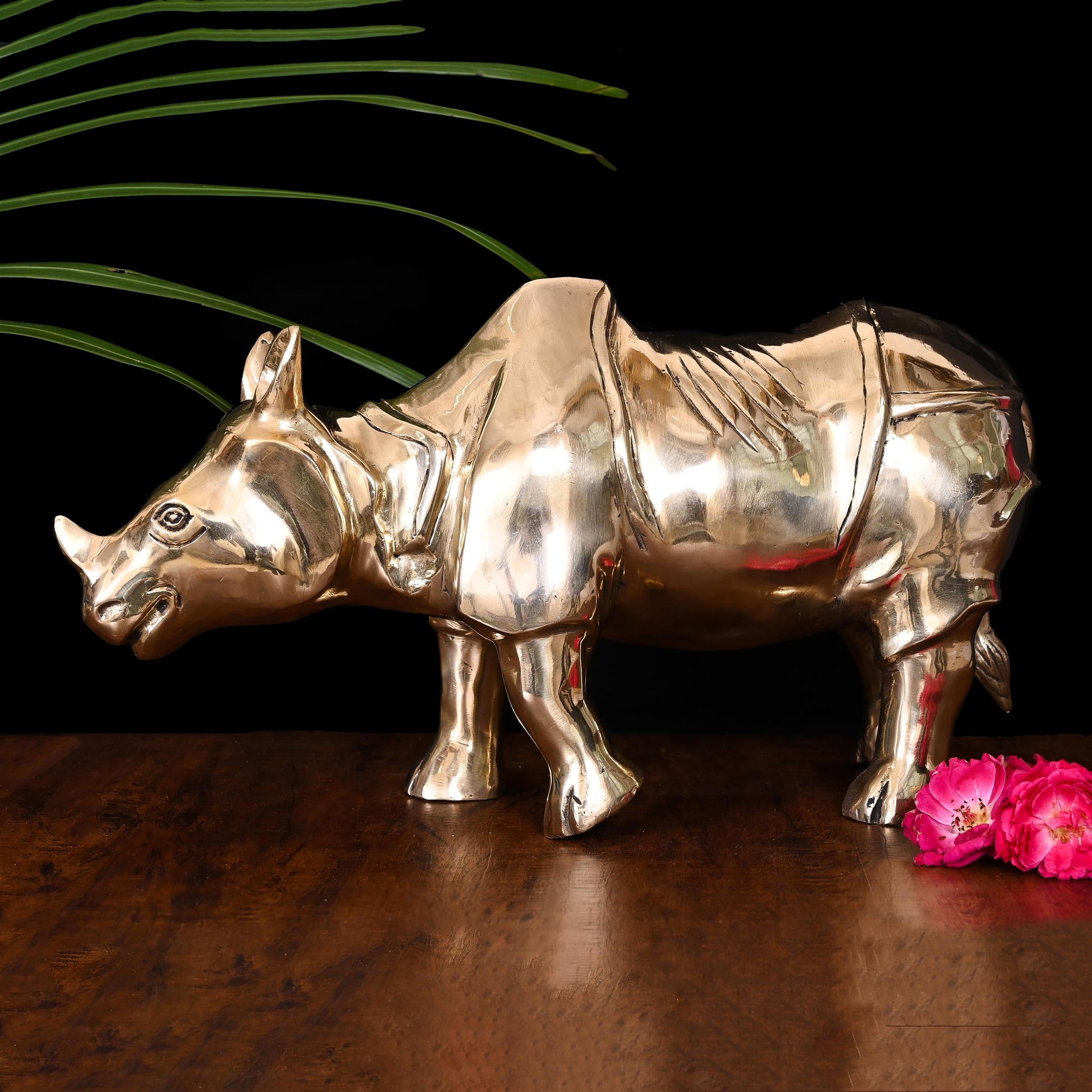 Brass Rhino Statue Figurine (10 Inch)