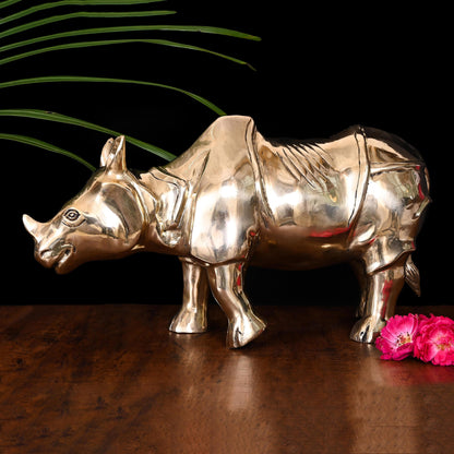Brass Rhino Statue Figurine (10 Inch)