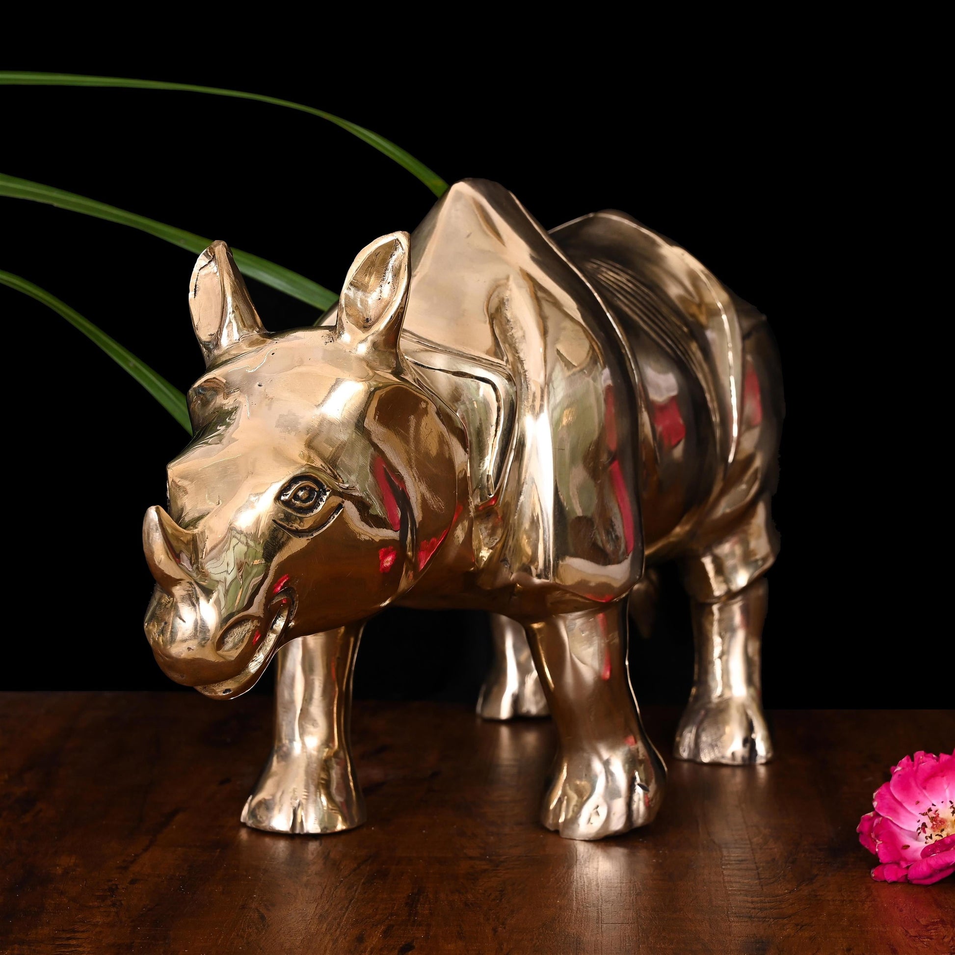 Brass Rhino Statue Figurine (10 Inch)