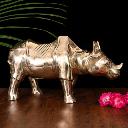 Brass Rhino Statue Figurine (10 Inch)