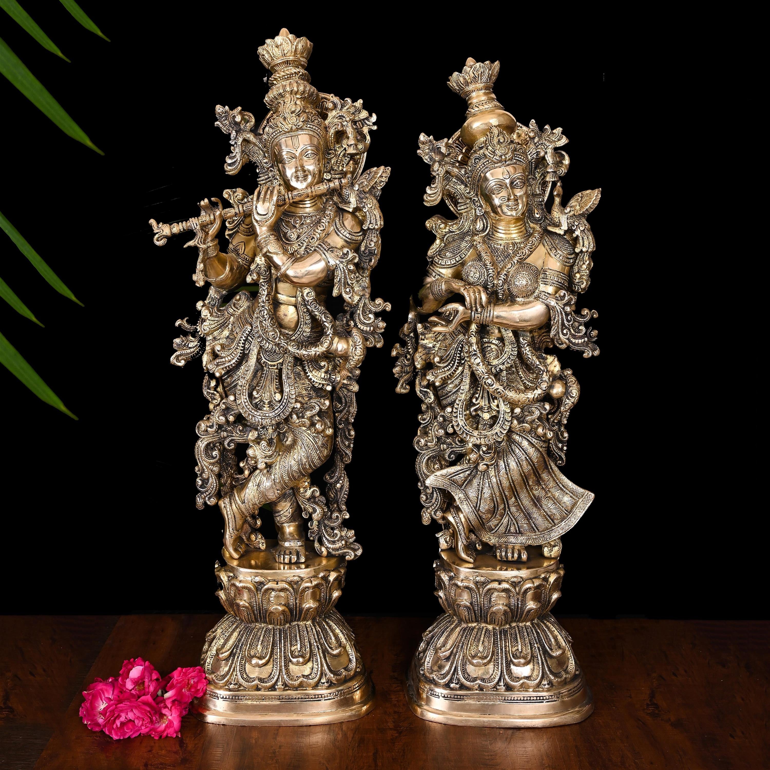 Brass Radha Krishna Statue Set (30 Inch)