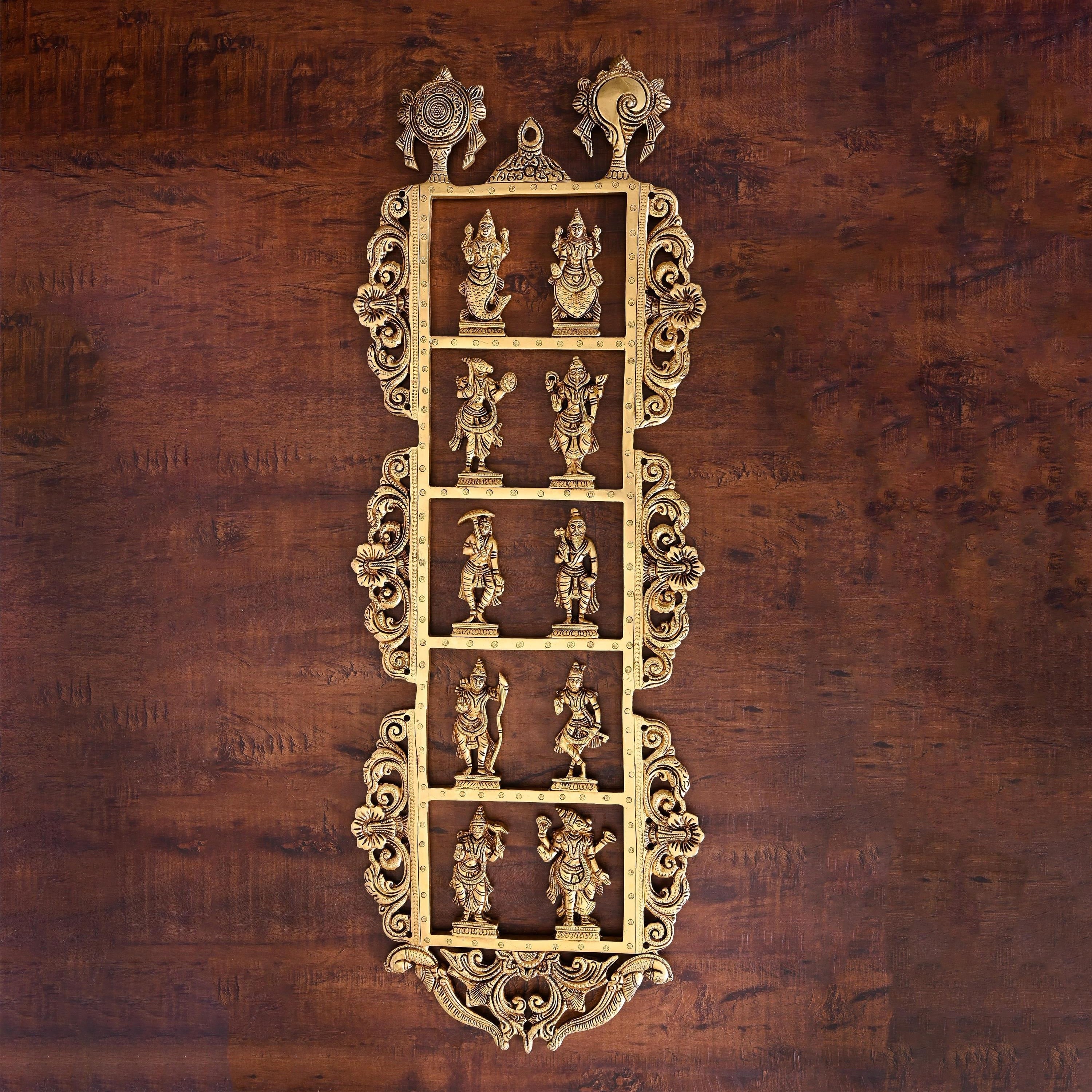 Brass Dashavatara / Vishnu Avatar Wall Hanging (28.5 Inch)