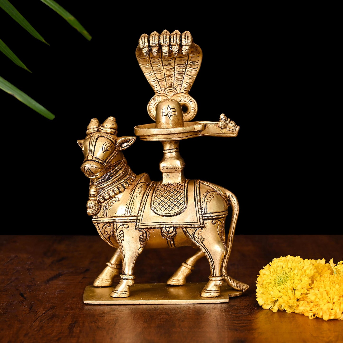 Brass Superfine Nandi With Shivling Idol (8 Inch)