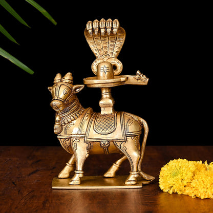 Brass Superfine Nandi With Shivling Idol (8 Inch)