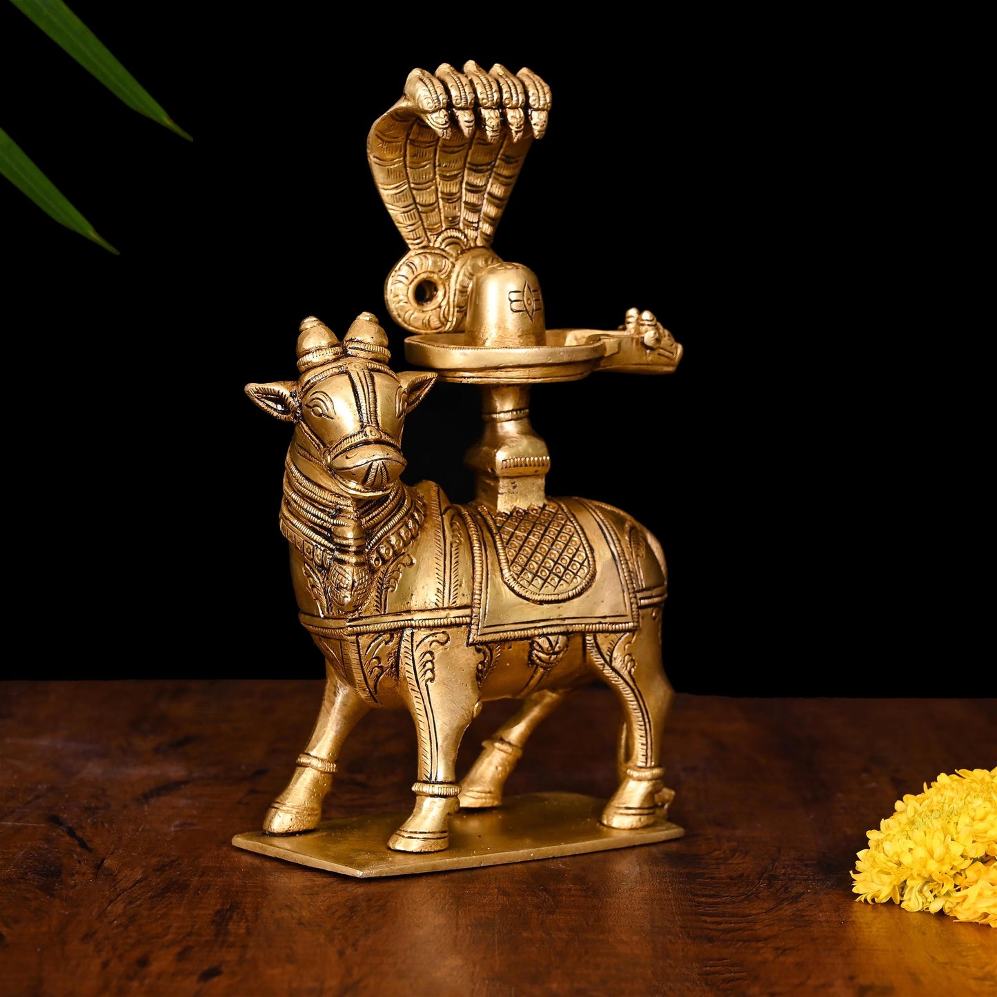 Brass Superfine Nandi With Shivling Idol (8 Inch)