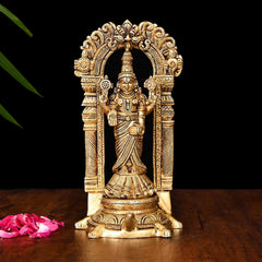 Brass Tirupati Balaji/Venkateshwar Idol On Tortoise (8 Inch)