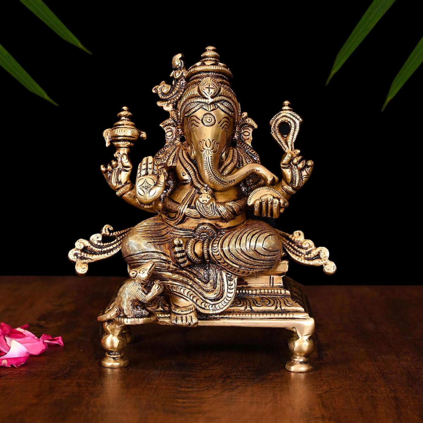 Brass Superfine Chowki Ganesha Idol (6.5 Inch)