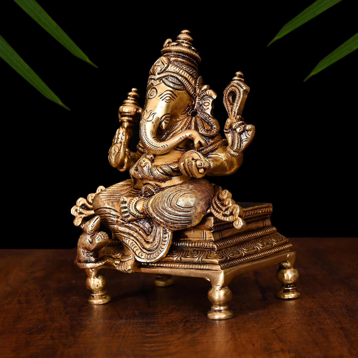 Brass Superfine Chowki Ganesha Idol (6.5 Inch)