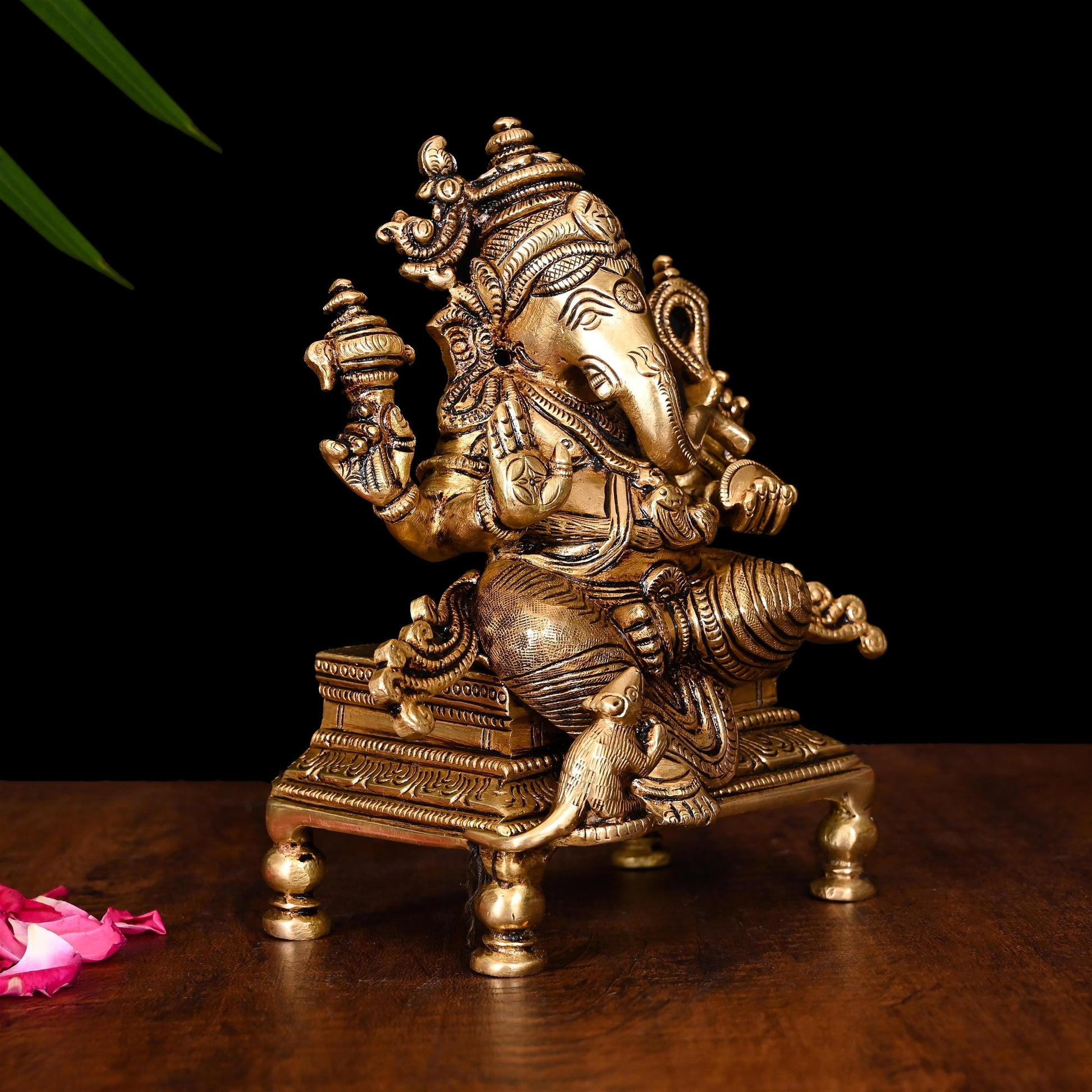 Brass Superfine Chowki Ganesha Idol (6.5 Inch)