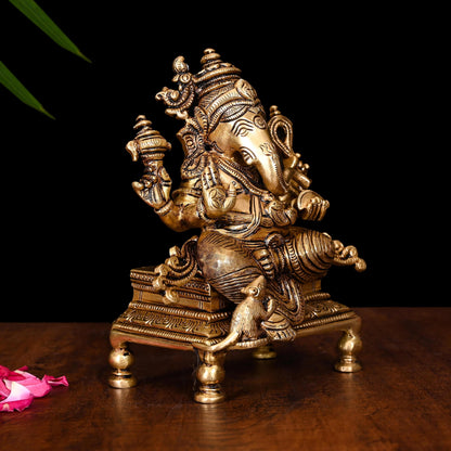 Brass Superfine Chowki Ganesha Idol (6.5 Inch)