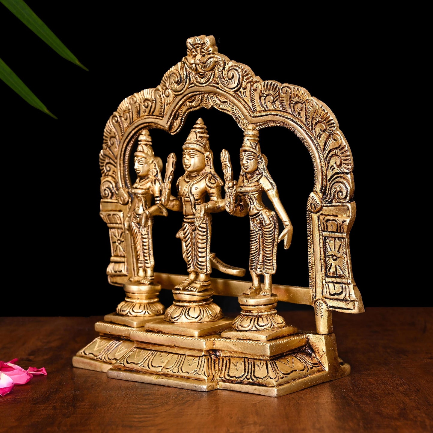 Brass Lord Murugan With Devasena And Valli Idol Set (8.5 Inch)