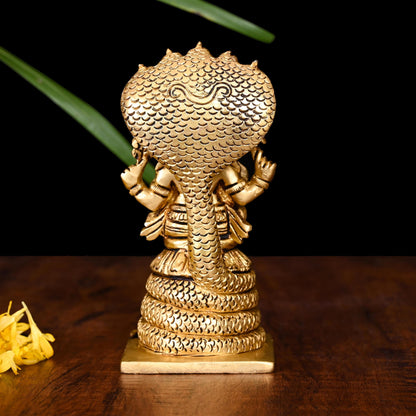 Brass Ganesha On Sheshnaag Idol (5 Inch)