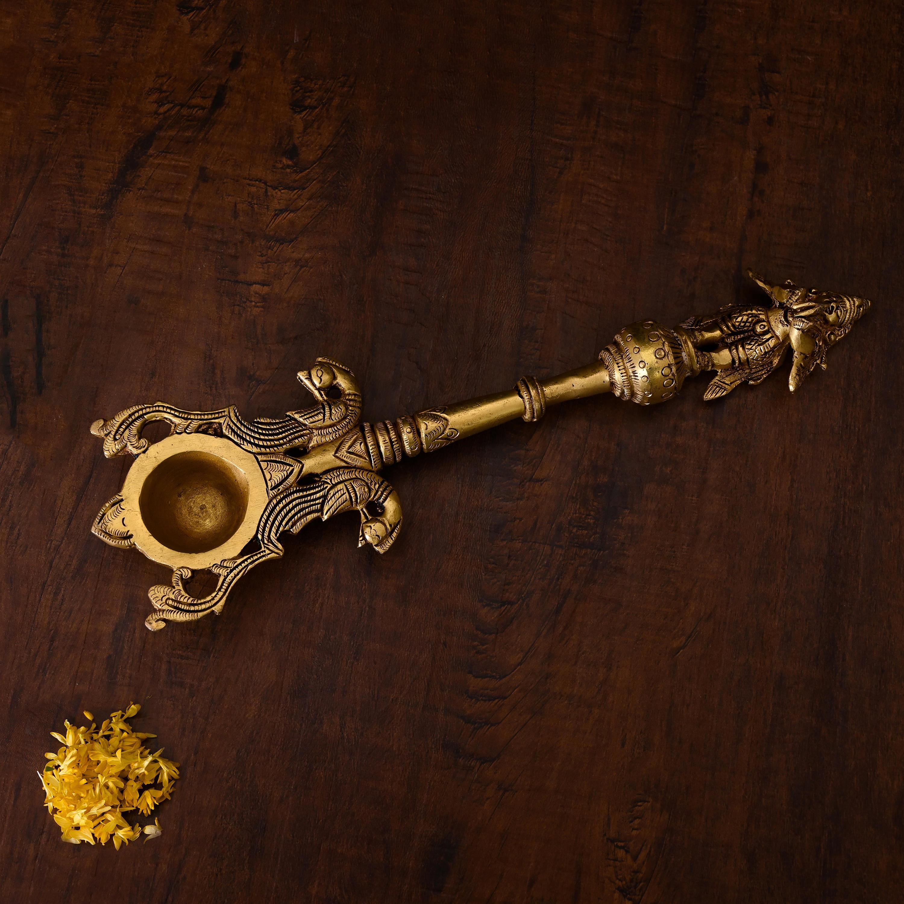 Brass Garuda Ahuti Spoon (10.5 Inch)