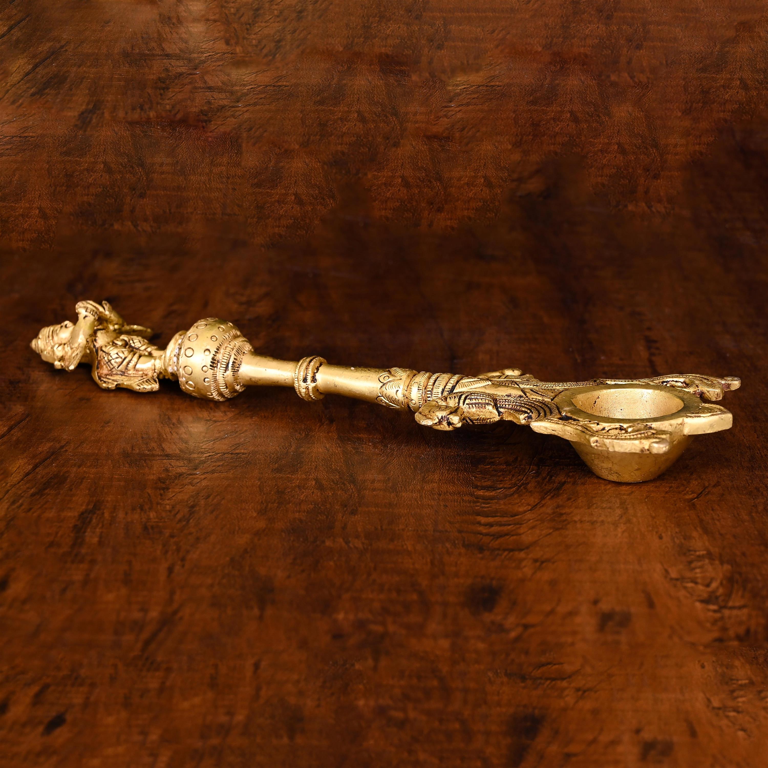 Brass Garuda Ahuti Spoon (10.5 Inch)