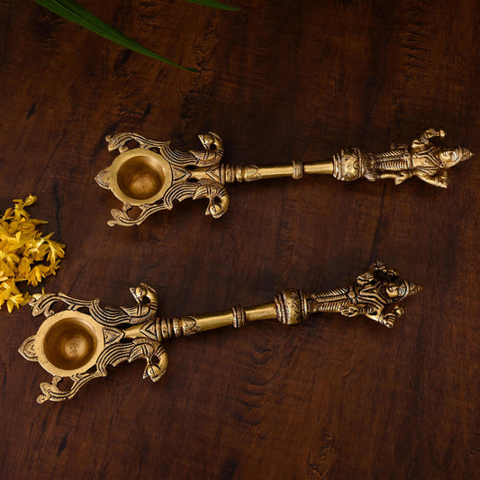 Brass Vishnu Lakshmi Ahuti Spoon Set (10.5 Inch)