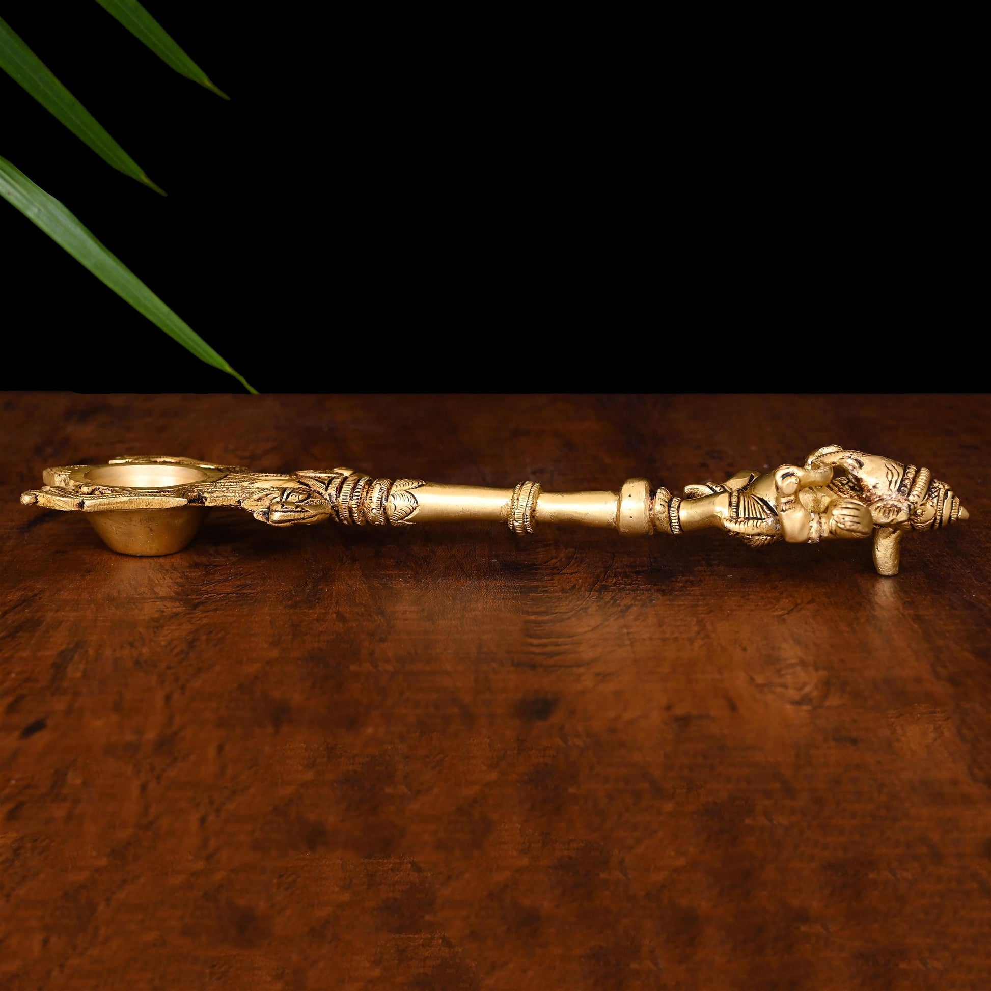 Brass Dancing Ganesha Ahuti Spoon (10.5 Inch)