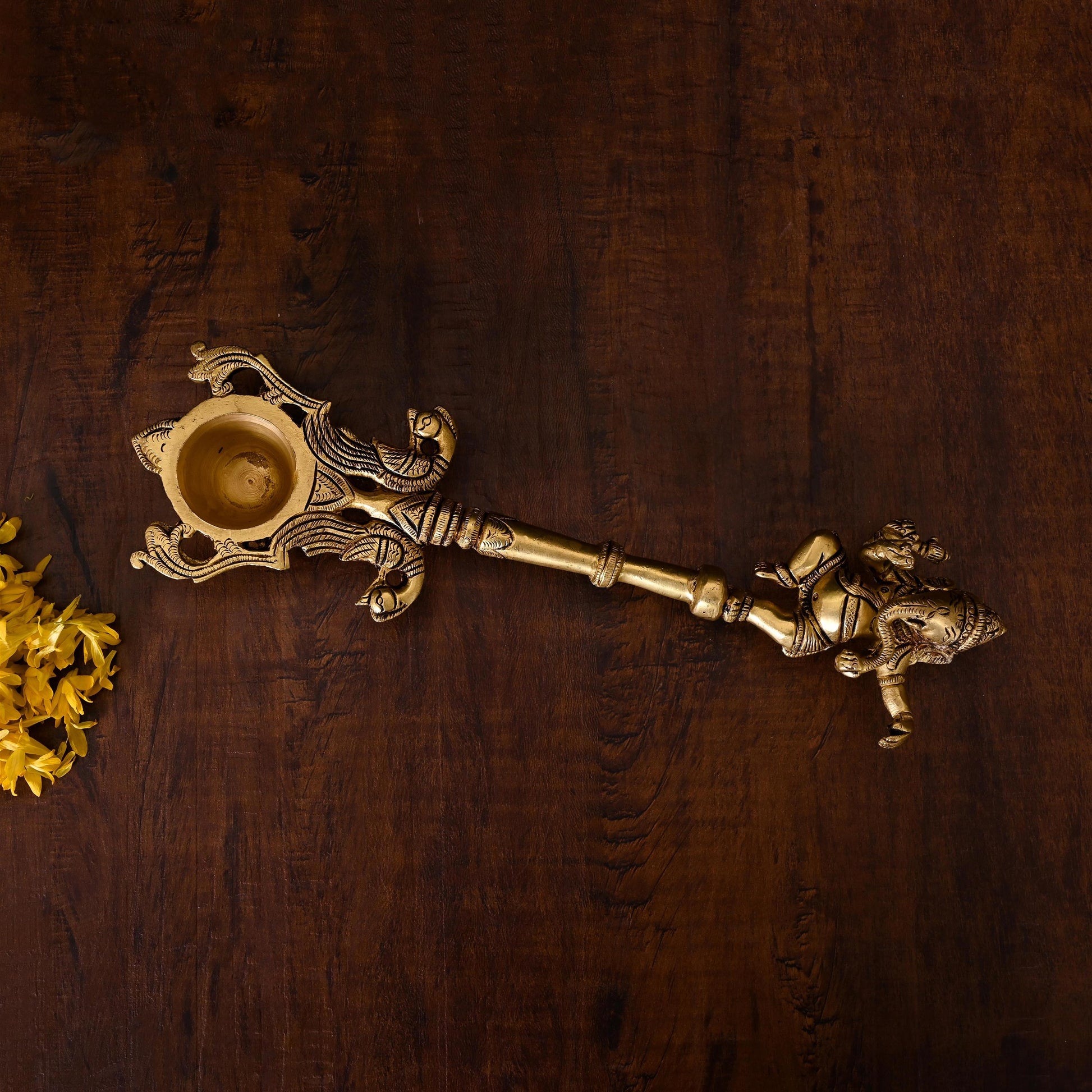 Brass Dancing Ganesha Ahuti Spoon (10.5 Inch)