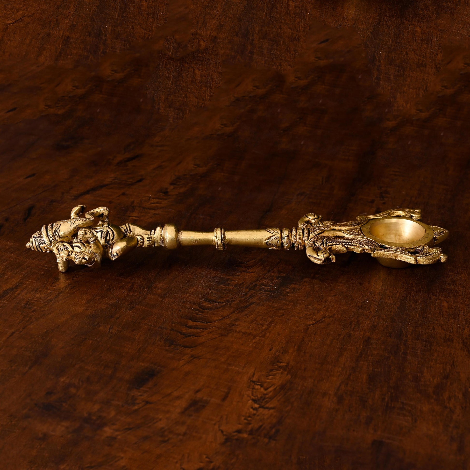 Brass Dancing Ganesha Ahuti Spoon (10.5 Inch)