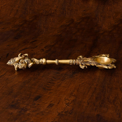 Brass Dancing Ganesha Ahuti Spoon (10.5 Inch)