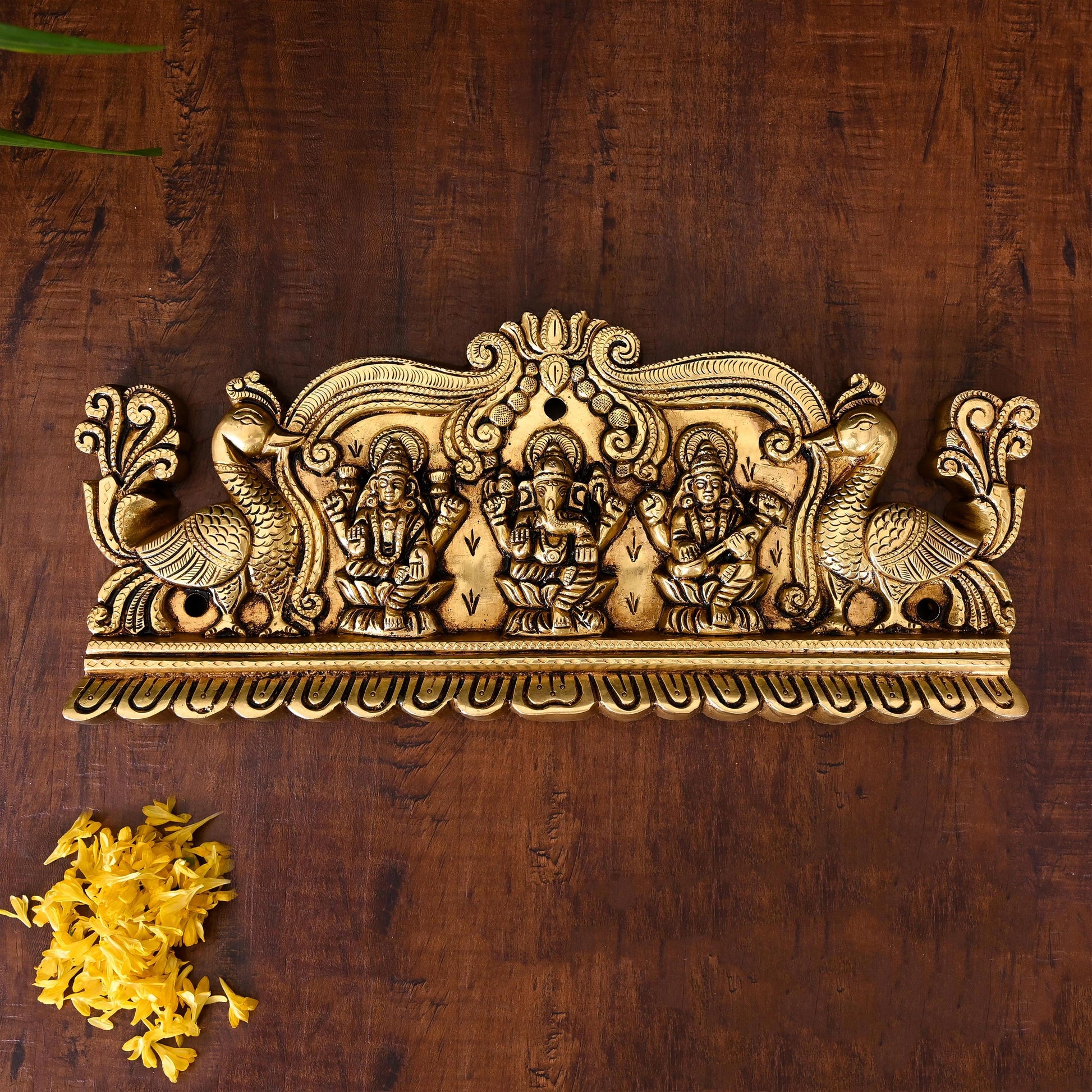 Brass Superfine Lakshmi Ganesha Saraswati Wall Hanging (6 Inch)