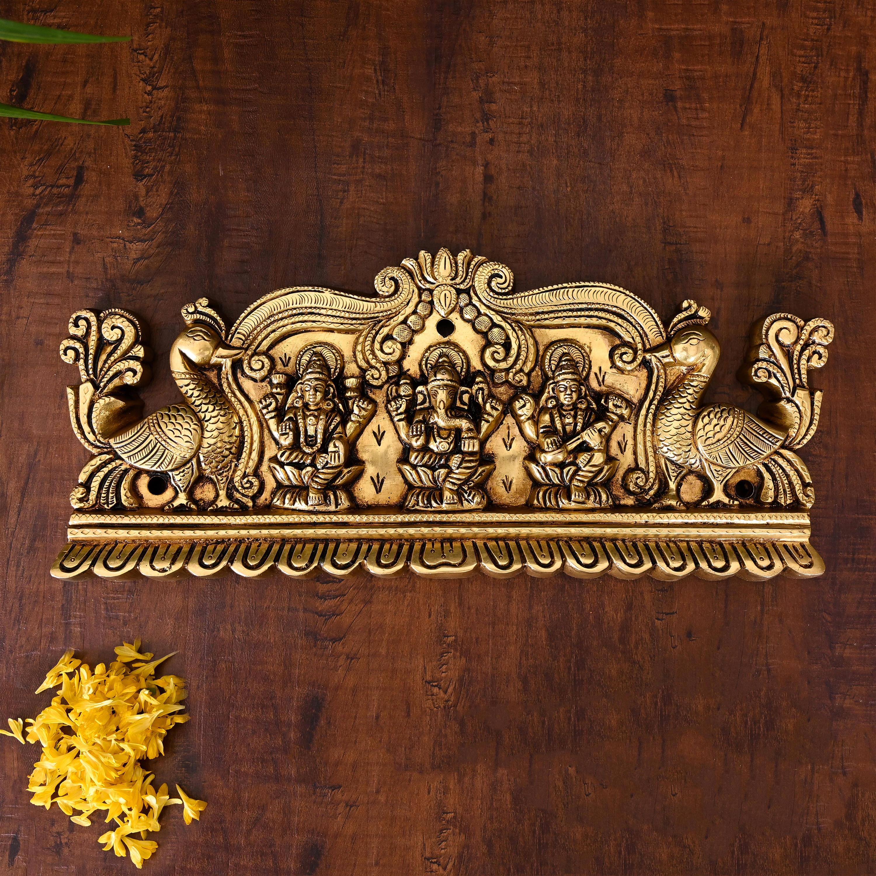 Brass Superfine Lakshmi Ganesha Saraswati Wall Hanging (6 Inch)