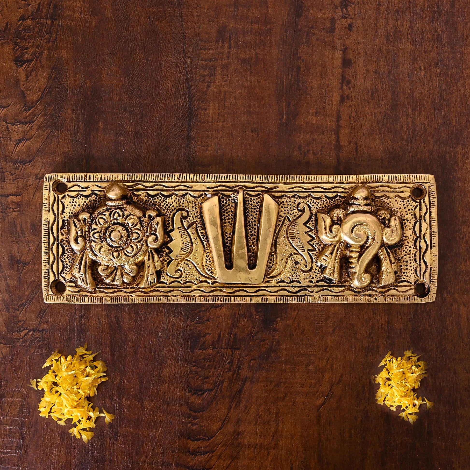 Brass Shankh Chakra Namah Wall Hanging