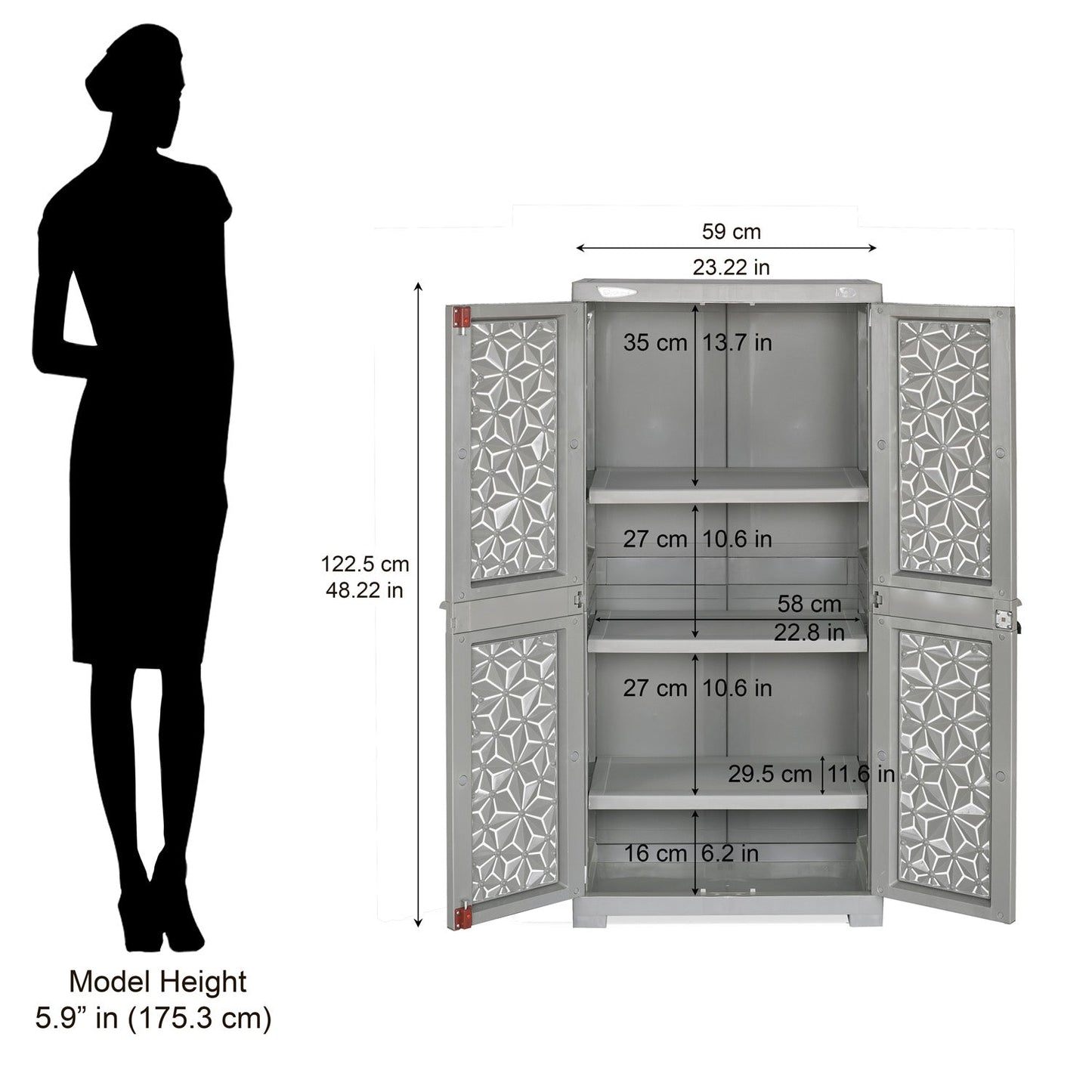 Nilkamal Freedom Mini Medium (FMM) Star Plastic Storage Cabinet (Haze Grey & Milky White)