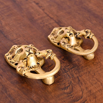 Brass Lion Face Drawer Pulls Pair (2 Inch)