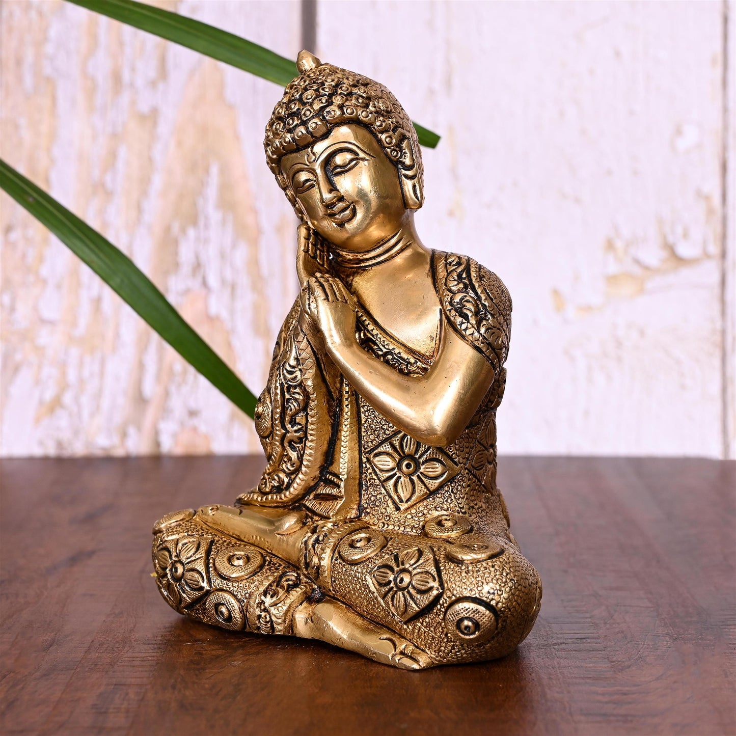 Brass Thinking Buddha Statue (6 Inch)