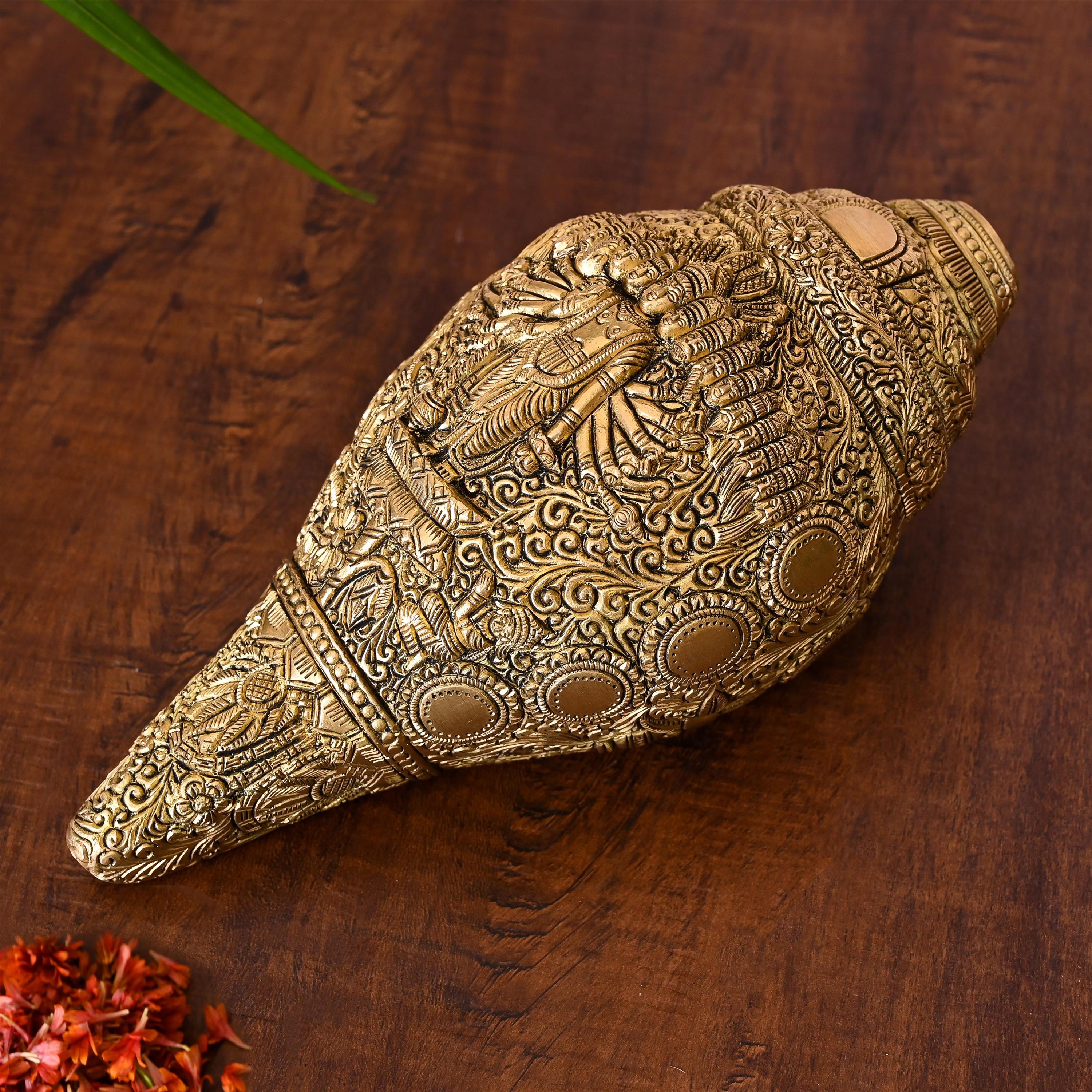 Brass Vishwaroopam Vishnu Conch (9.5 Inch)