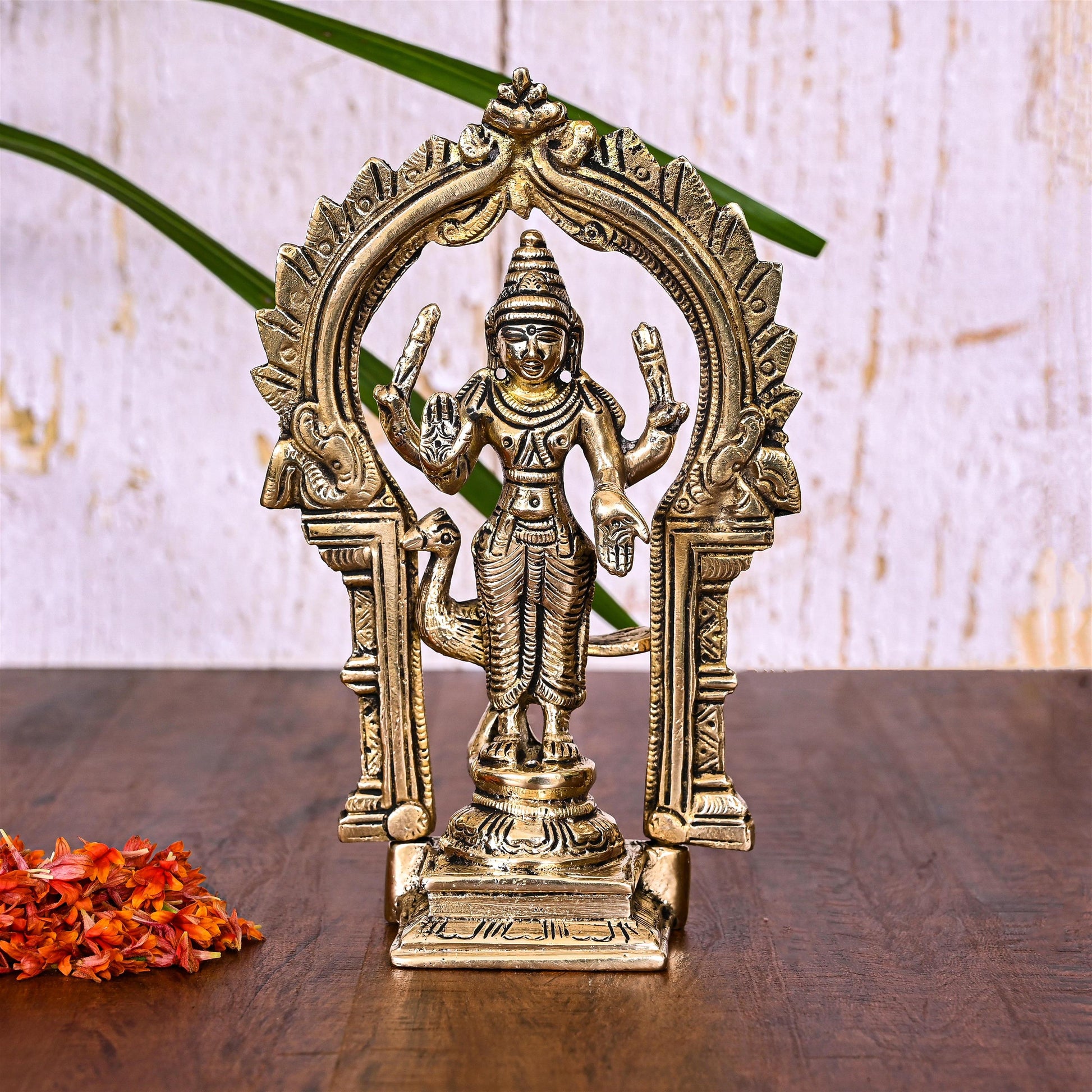 Brass Lord Murugan/Kartikeya Frame Idol (6.5 Inch)