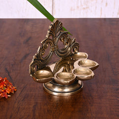 Brass Ethnic Handcarved Five Petal Diya (4 Inch)