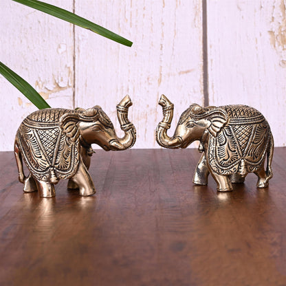 Brass Elephant Statue Pair (3.5 Inch)