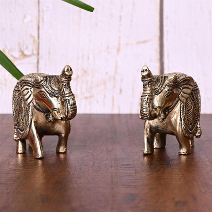 Brass Elephant Statue Pair (3.5 Inch)