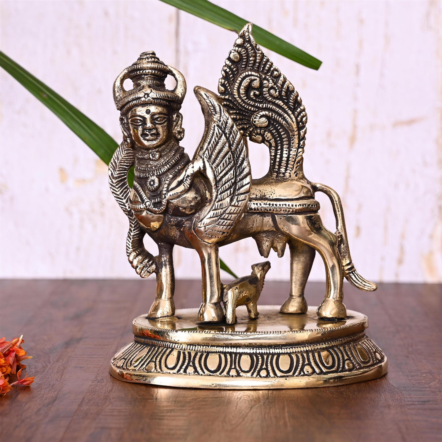 Brass Kamdhenu Cow With Calf Idol