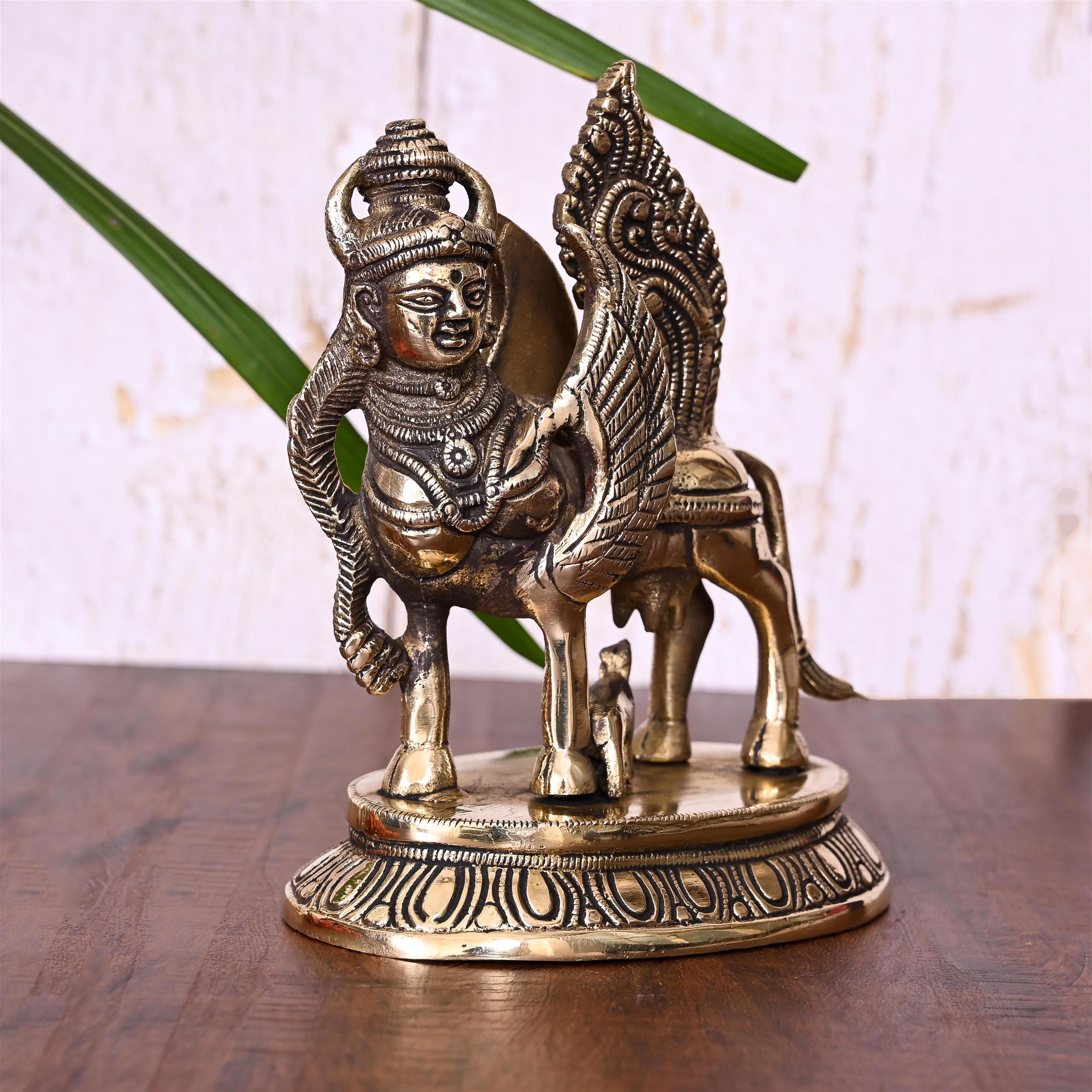 Brass Kamdhenu Cow With Calf Idol
