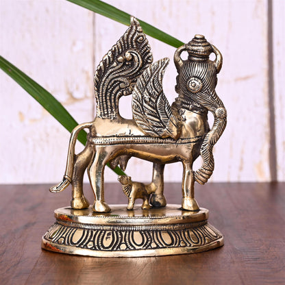 Brass Kamdhenu Cow With Calf Idol
