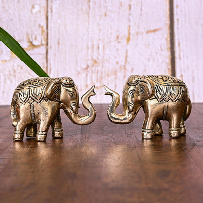 Brass Elephant Statue Pair (2.2 Inch)