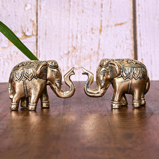 Brass Elephant Statue Pair (2.2 Inch)
