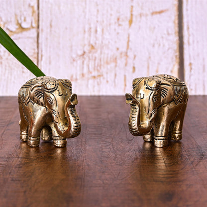 Brass Elephant Statue Pair (2.2 Inch)