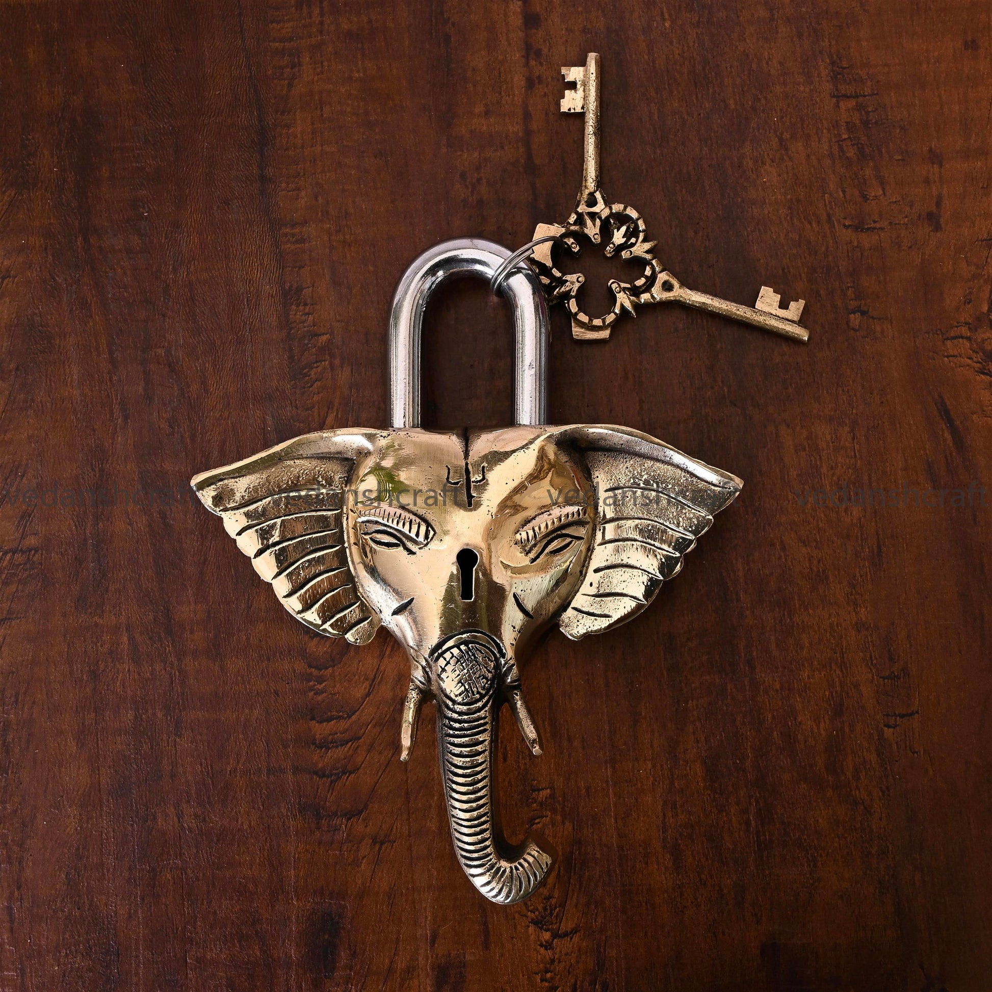 Brass Ganesha Face Door Lock (7 Inch)