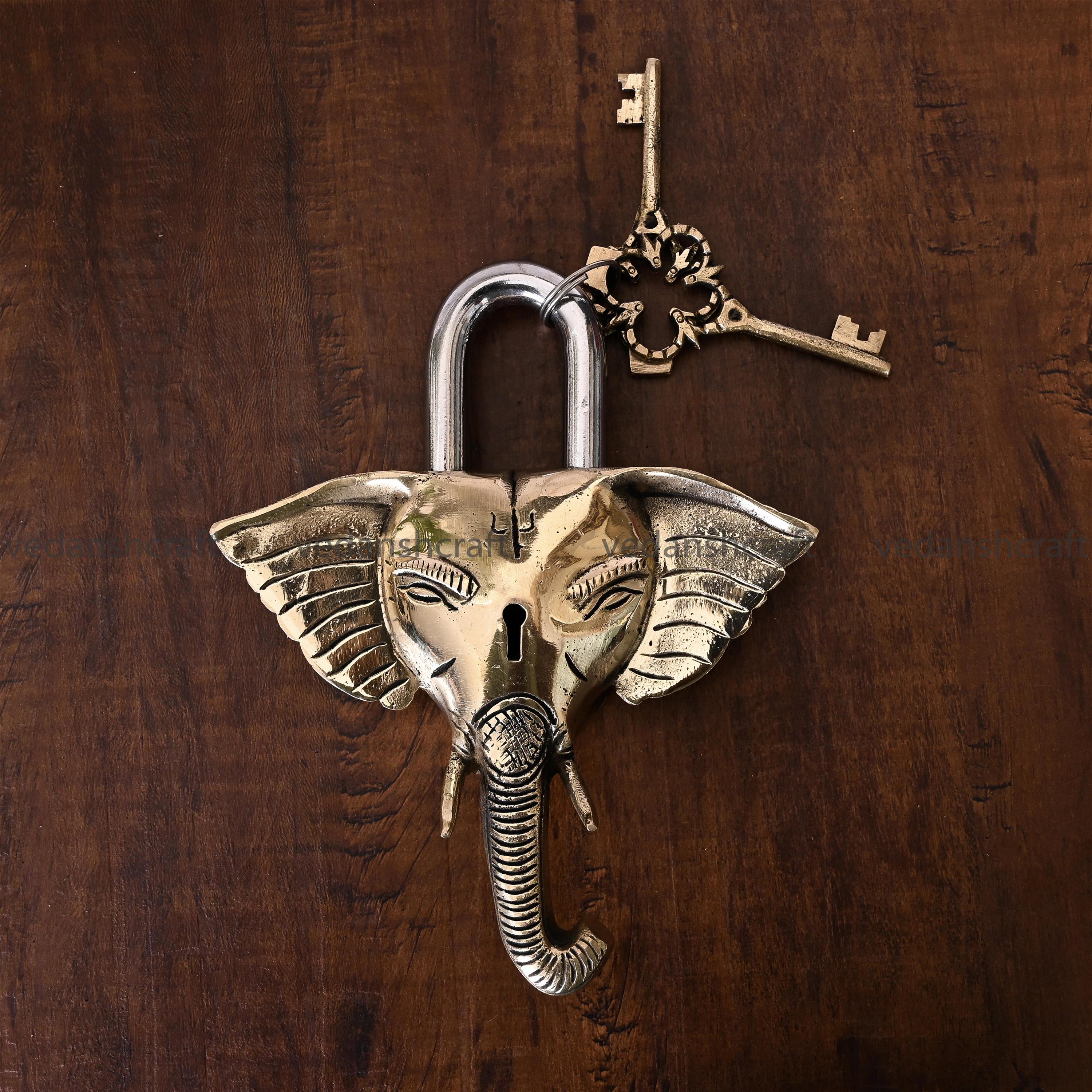 Brass Ganesha Face Door Lock (7 Inch)
