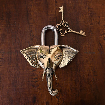 Brass Ganesha Face Door Lock (7 Inch)