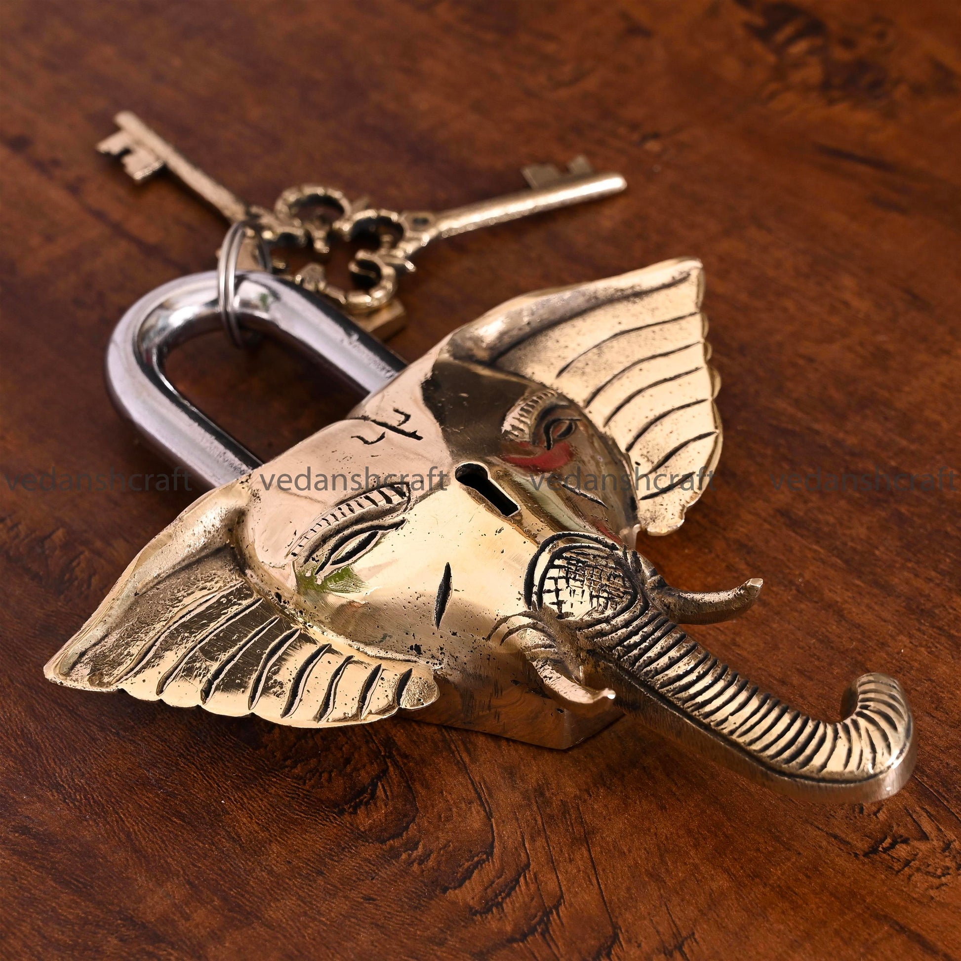 Brass Ganesha Face Door Lock (7 Inch)