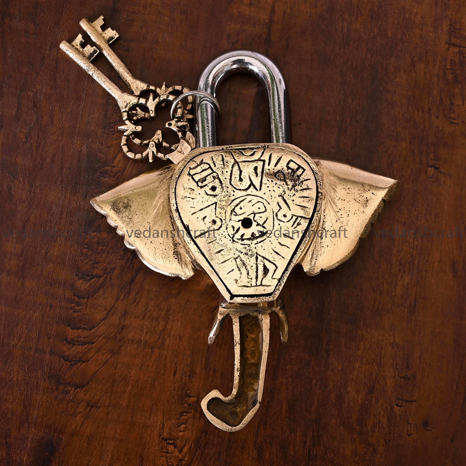 Brass Ganesha Face Door Lock (7 Inch)