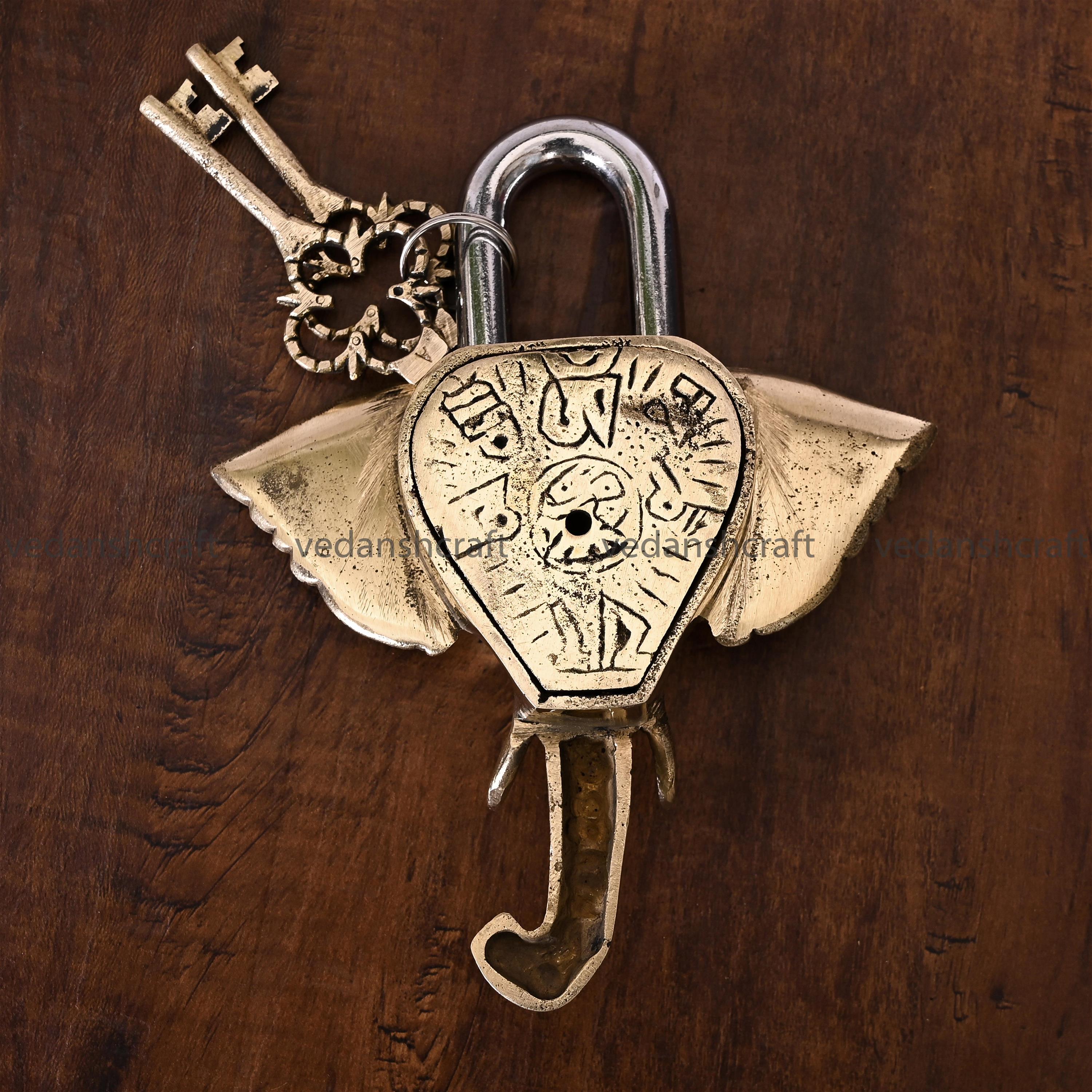 Brass Ganesha Face Door Lock (7 Inch)